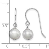 Sterling Silver Rhodium-plated 7-8mm Grey Semi-Round Freshwater Cultured Pearl Dangle Earrings view 4