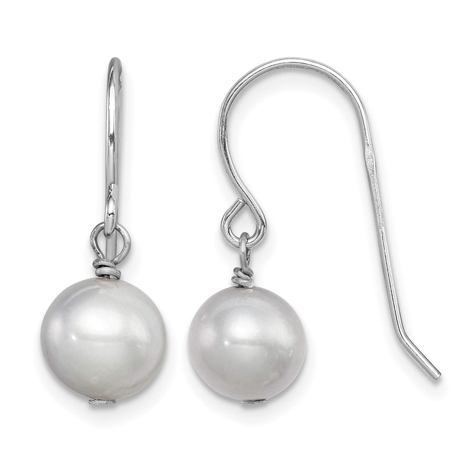 Sterling Silver Rhodium-plated 7-8mm Grey Semi-Round Freshwater Cultured Pearl Dangle Earrings (QE7673)