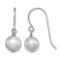 Sterling Silver Rhodium-plated 7-8mm Grey Semi-Round Freshwater Cultured Pearl Dangle Earrings view 1