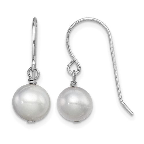 Sterling Silver Rhodium-plated 7-8mm Grey Semi-Round Freshwater Cultured Pearl Dangle Earrings