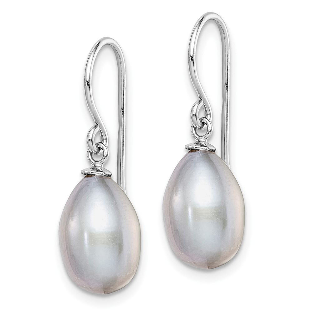 Sterling Silver Rhodium-plated Grey 8-9mm Rice Freshwater Cultured Pearl Dangle Earrings (QE7674)