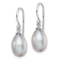 Sterling Silver Rhodium-plated Grey 8-9mm Rice Freshwater Cultured Pearl Dangle Earrings view 2