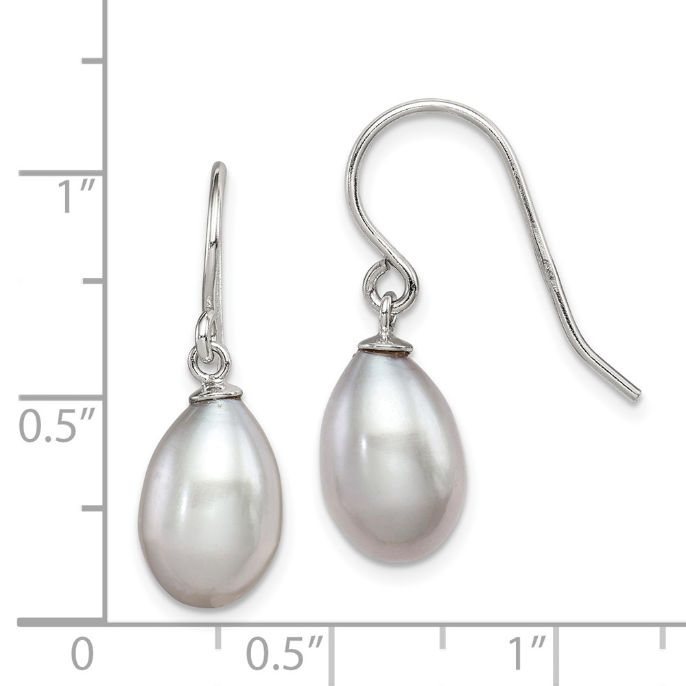 Sterling Silver Rhodium-plated Grey 8-9mm Rice Freshwater Cultured Pearl Dangle Earrings (QE7674)