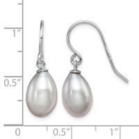 Sterling Silver Rhodium-plated Grey 8-9mm Rice Freshwater Cultured Pearl Dangle Earrings view 4