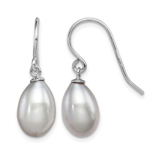 Sterling Silver Rhodium-plated Grey 8-9mm Rice Freshwater Cultured Pearl Dangle Earrings
