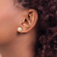 Sterling Silver Rhodium-plated 8-9mm Pink Button Freshwater Cultured Pearl Post Earrings view 3