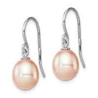 Sterling Silver Rhodium-plated 8-9mm Pink Teardrop Freshwater Cultured Pearl Dangle Earrings view 2