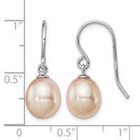 Sterling Silver Rhodium-plated 8-9mm Pink Teardrop Freshwater Cultured Pearl Dangle Earrings view 4