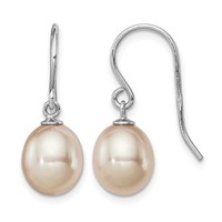 Sterling Silver Rhodium-plated 8-9mm Pink Teardrop Freshwater Cultured Pearl Dangle Earrings view 1