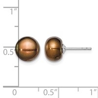 Sterling Silver Rhodium-plated 8-9mm Brown Button Freshwater Cultured Pearl Post Earring view 4
