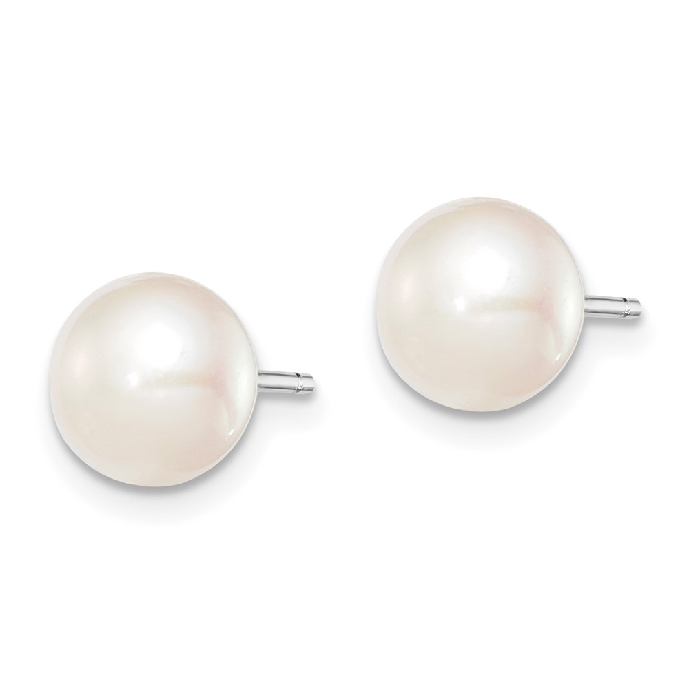 Sterling Silver Rhodium-plated 7-8mm White Button Freshwater Cultured Pearl Post Earrings (QE7685)