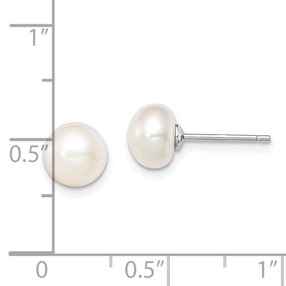 Sterling Silver Rhodium-plated 7-8mm White Button Freshwater Cultured Pearl Post Earrings (QE7685)