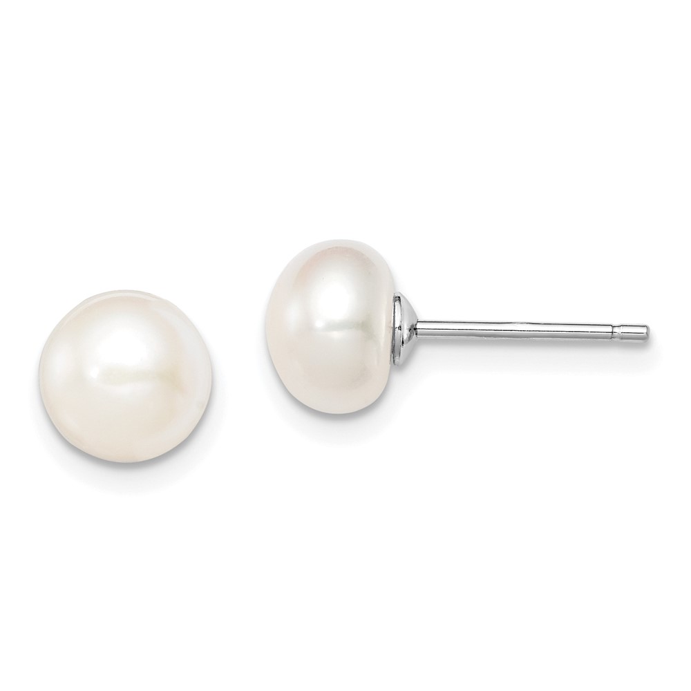 Sterling Silver Rhodium-plated 7-8mm White Button Freshwater Cultured Pearl Post Earrings (QE7685)