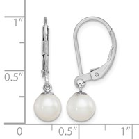 Sterling Silver Rhodium-plated 6-7mm White Round Freshwater Cultured Pearl Leverback Dangle Earrings view 4