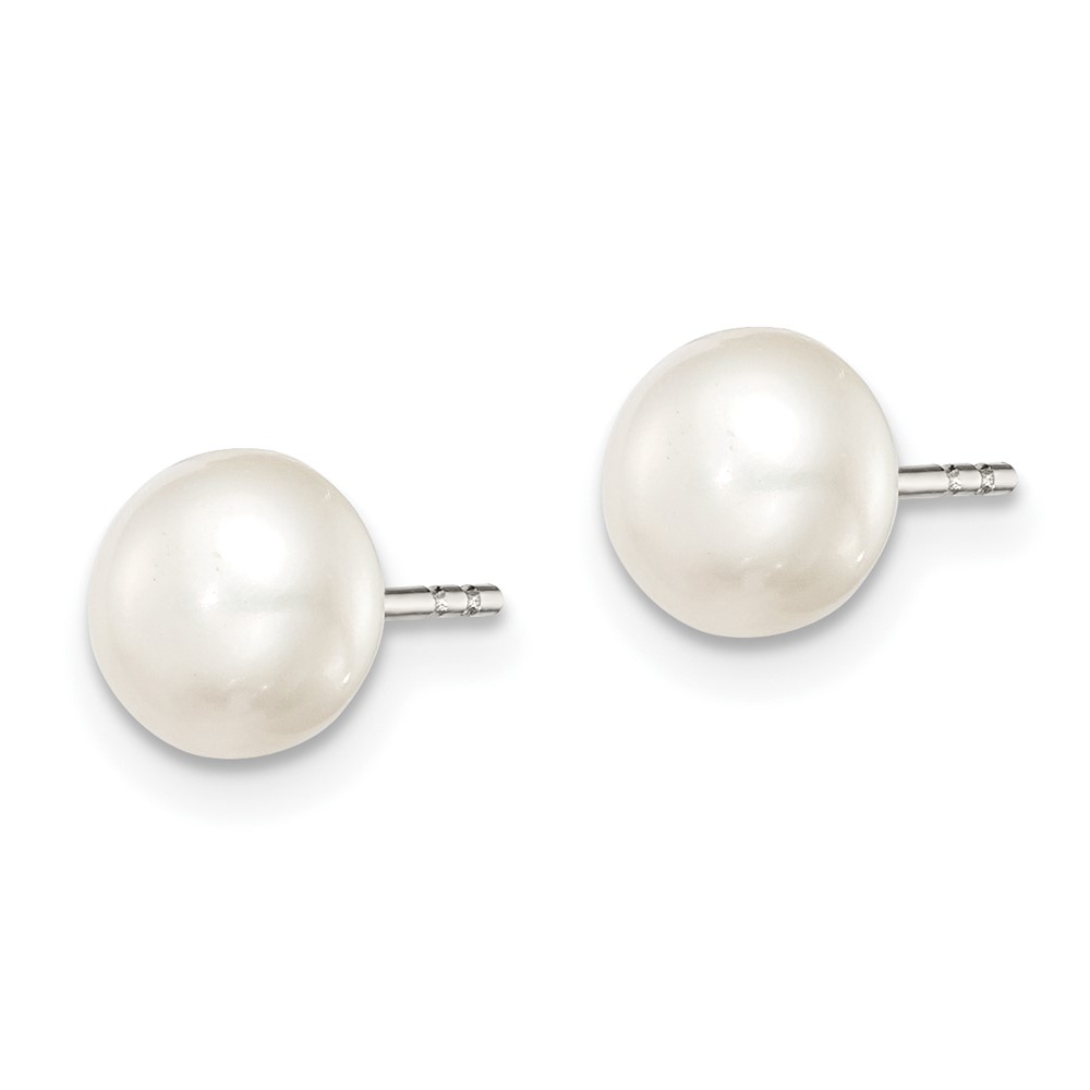 Sterling Silver Rhodium-plated 6-7mm White Button Freshwater Cultured Pearl Post Earrings (QE7691)