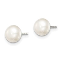 Sterling Silver Rhodium-plated 6-7mm White Button Freshwater Cultured Pearl Post Earrings view 2