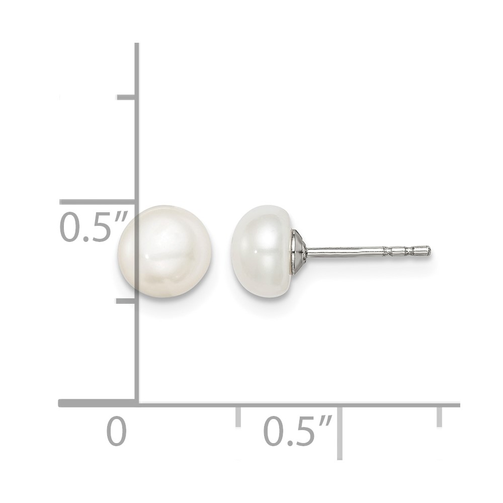 Sterling Silver Rhodium-plated 6-7mm White Button Freshwater Cultured Pearl Post Earrings (QE7691)
