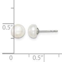 Sterling Silver Rhodium-plated 6-7mm White Button Freshwater Cultured Pearl Post Earrings view 4
