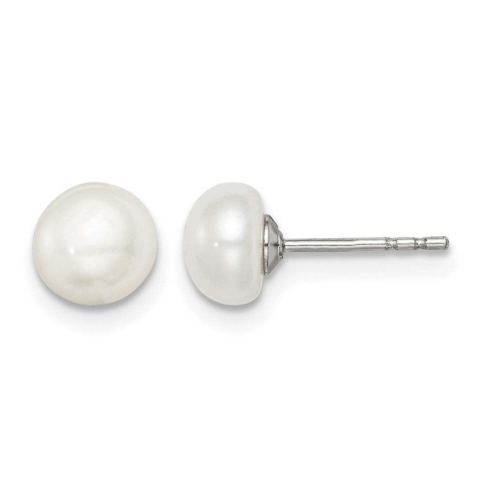 Sterling Silver Rhodium-plated 6-7mm White Button Freshwater Cultured Pearl Post Earrings (QE7691)