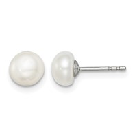 Sterling Silver Rhodium-plated 6-7mm White Button Freshwater Cultured Pearl Post Earrings view 1
