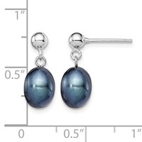 Sterling Silver Rhodium-plated 7-8mm Black Rice Freshwater Cultured Pearl Post Dangle Earrings view 4