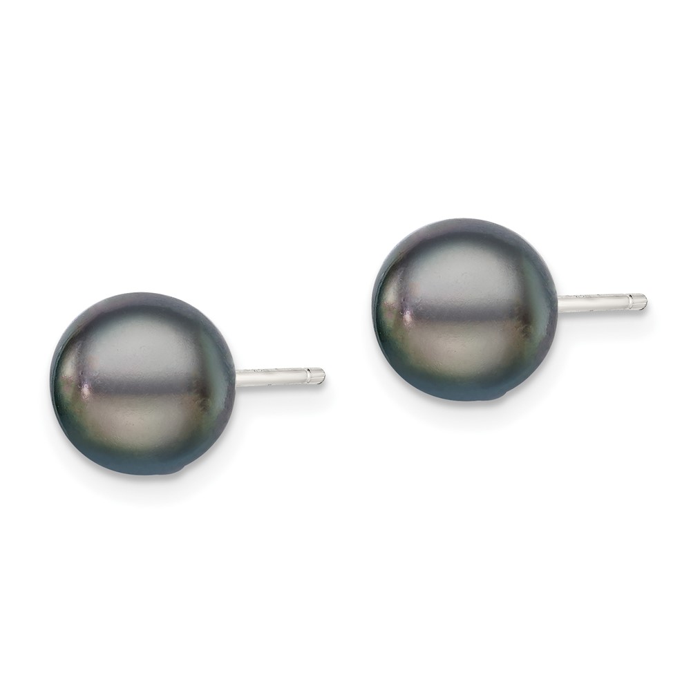Sterling Silver Rhodium-plated 8-9mm Black Button Freshwater Cultured Pearl Post Earrings (QE7699)