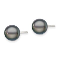 Sterling Silver Rhodium-plated 8-9mm Black Button Freshwater Cultured Pearl Post Earrings view 2