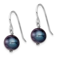 Sterling Silver Rhodium-plated Black 7.5-8.5mm Black Semi-Round Freshwater Cultured Pearl Dangle Earrings view 2