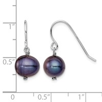 Sterling Silver Rhodium-plated Black 7.5-8.5mm Black Semi-Round Freshwater Cultured Pearl Dangle Earrings view 4