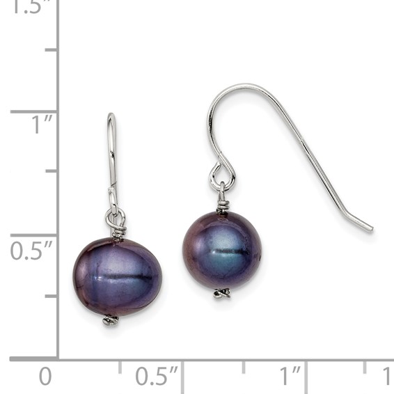 Sterling Silver Rhodium-plated Black 7.5-8.5mm Black Semi-Round Freshwater Cultured Pearl Dangle Earrings