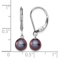 Sterling Silver Rhodium-plated 6-7mm Black Round Freshwater Cultured Pearl Leverback Dangle Earrings view 4