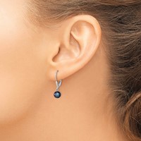 Sterling Silver Rhodium-plated 6-7mm Black Round Freshwater Cultured Pearl Leverback Dangle Earrings view 3