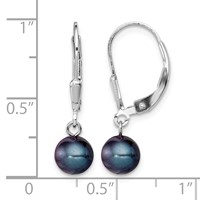 Sterling Silver Rhodium-plated 6-7mm Black Round Freshwater Cultured Pearl Leverback Dangle Earrings view 4