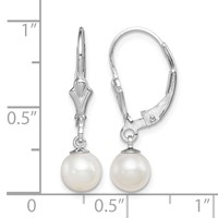 Sterling Silver Rhodium-plated 6-7mm White Round Freshwater Cultured Pearl Leverback Dangle Earrings view 4