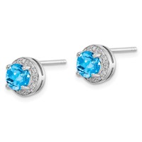 Sterling Silver Rhodium-plated Diamond and Blue Topaz Earring view 2