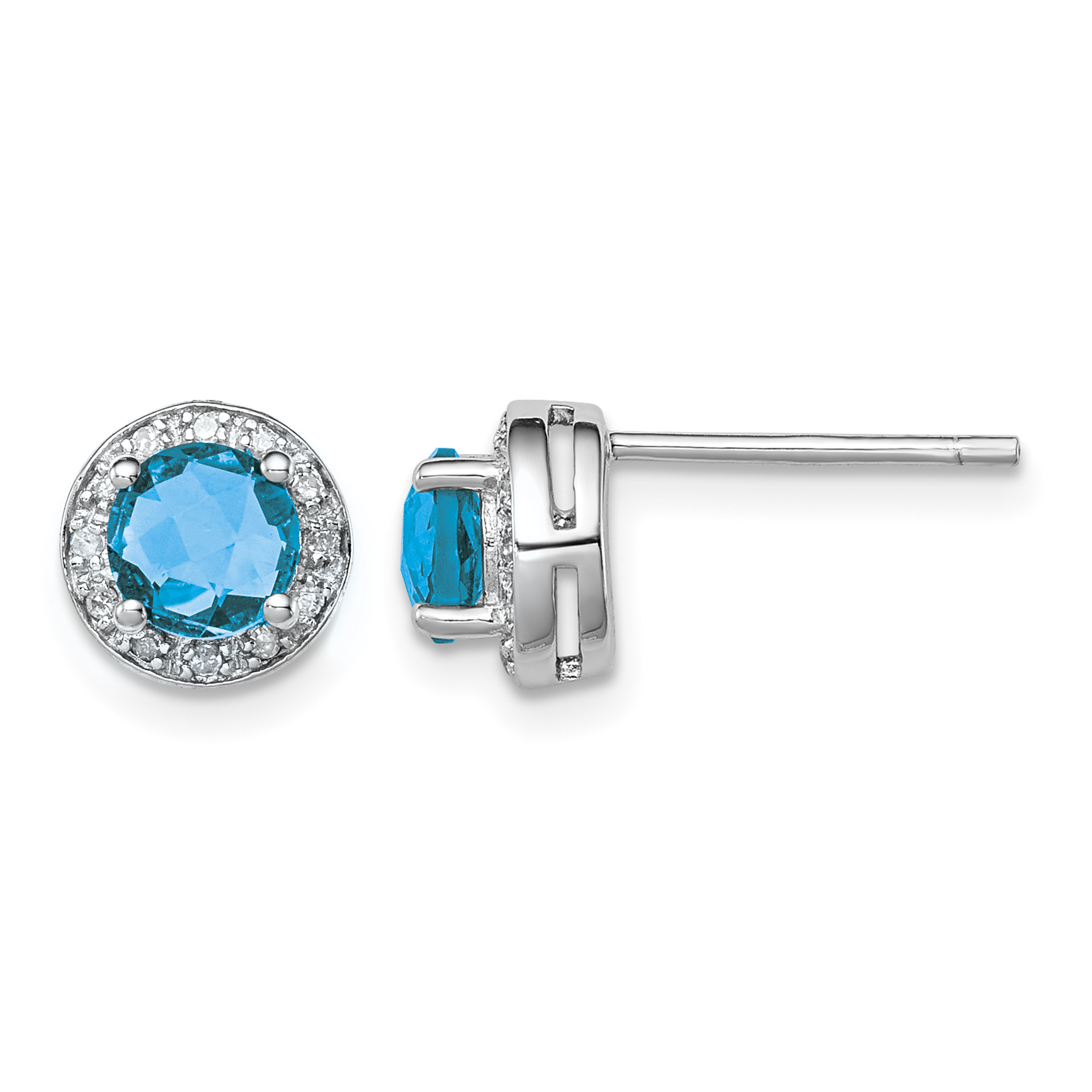 Sterling Silver Rhodium-plated Diamond and Blue Topaz Earring (QE7735BT)