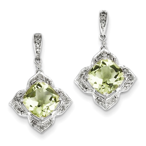 Sterling Silver Diamond & Lemon Quartz Earrings