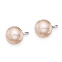Sterling Silver Rhodium-plated 6-7mm Pink Button Freshwater Cultured Pearl Post Earrings view 2