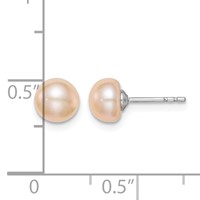 Sterling Silver Rhodium-plated 6-7mm Pink Button Freshwater Cultured Pearl Post Earrings view 4