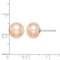 Sterling Silver Rhodium-plated 10-11mm Pink Button Freshwater Cultured Pearl Post Earrings view 4