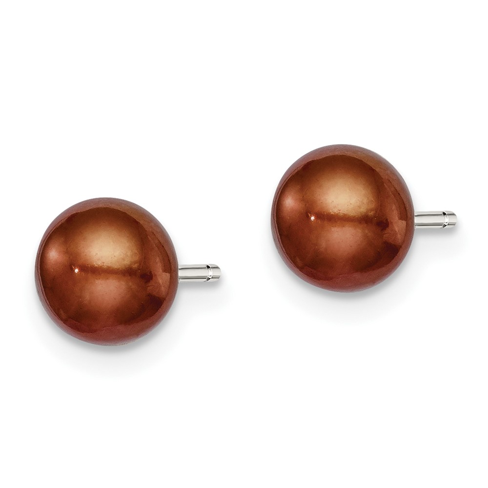 Sterling Silver Rhodium-plated 6-7mm Brown Button Freshwater Cultured Pearl Post Earring (QE7786)