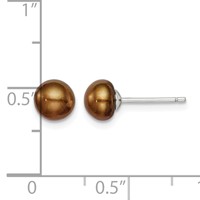 Sterling Silver Rhodium-plated 6-7mm Brown Button Freshwater Cultured Pearl Post Earring view 4