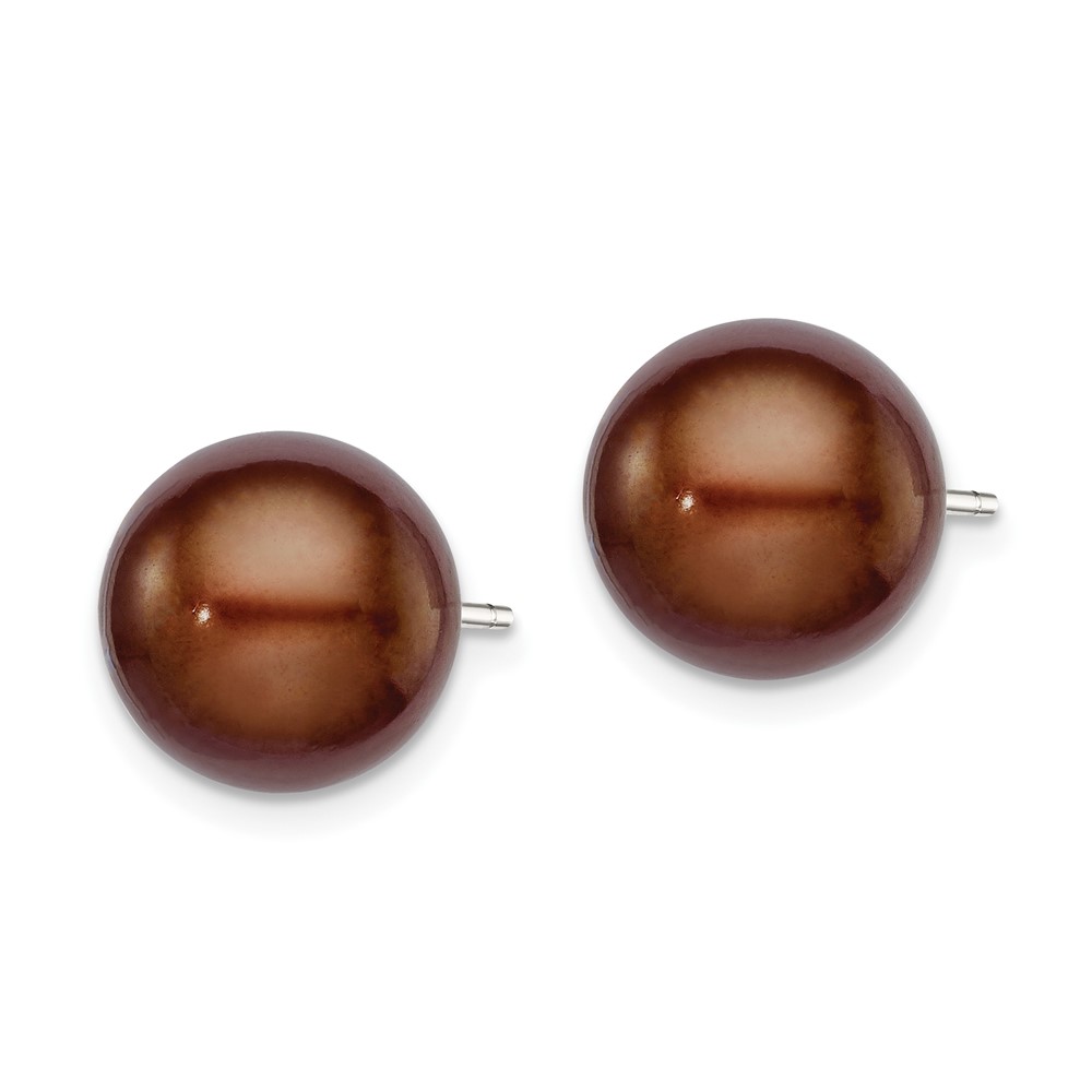 Sterling Silver Rhodium-plated 10-11mm Brown Button Freshwater Cultured Pearl Post Earrings (QE7787)