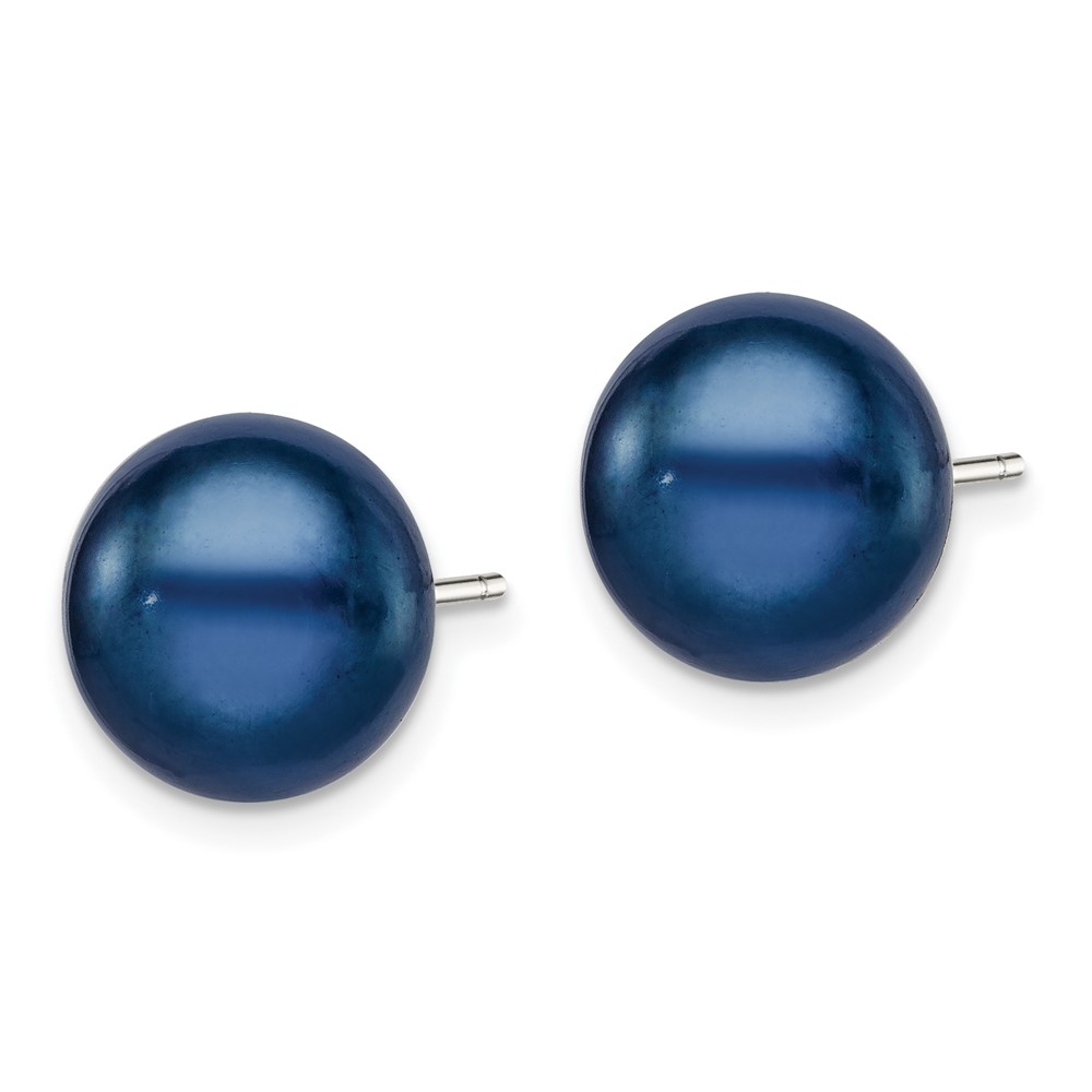 Sterling Silver Rhodium-plated 10-11mm Black Button Freshwater Cultured Pearl Post Earrings (QE7796)