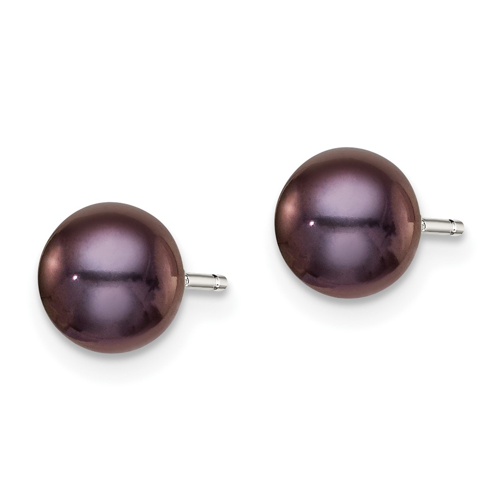 Sterling Silver Rhodium-plated 6-7mm Black Button Freshwater Cultured Pearl Post Earrings (QE7797)