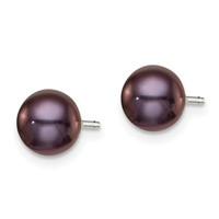Sterling Silver Rhodium-plated 6-7mm Black Button Freshwater Cultured Pearl Post Earrings view 2