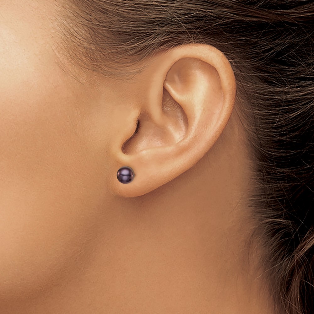 Sterling Silver Rhodium-plated 6-7mm Black Button Freshwater Cultured Pearl Post Earrings (QE7797)