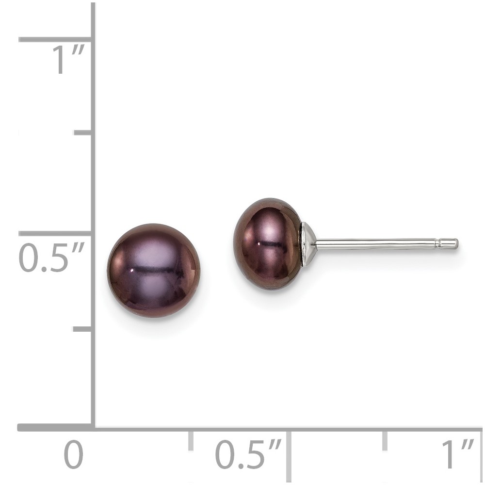 Sterling Silver Rhodium-plated 6-7mm Black Button Freshwater Cultured Pearl Post Earrings (QE7797)