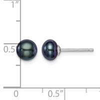 Sterling Silver Rhodium-plated 6-7mm Black Button Freshwater Cultured Pearl Post Earrings view 4
