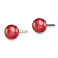 Sterling Silver Rhod-pltd Red 6-7mm Button Fwc Pearl Post Earrings view 2